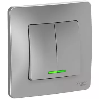 Выключатель двухклавишный с подсветкой (алюминий) Systeme Electric Blanca BLNVS010513