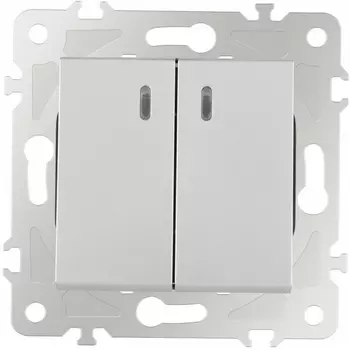 Выключатель двухклавишный с подсветкой Arte Milano am-203 203.31-2.silver