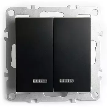 Выключатель двухклавишный с подсветкой (черный) Stekker Эрна 49147