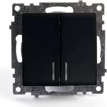 Выключатель двухклавишный с подсветкой (черный) Stekker Катрин 39607
