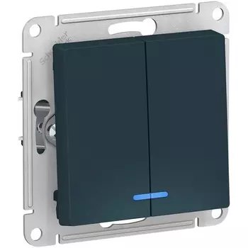 Выключатель двухклавишный с подсветкой (изумрудный) Systeme Electric AtlasDesign ATN000853