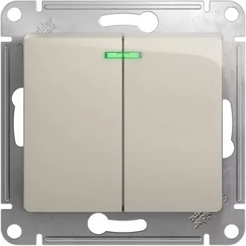 Выключатель двухклавишный с подсветкой (молочный) Systeme Electric Glossa GSL000953