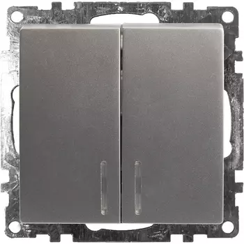 Выключатель двухклавишный с подсветкой (серебро) Stekker Катрин 39579