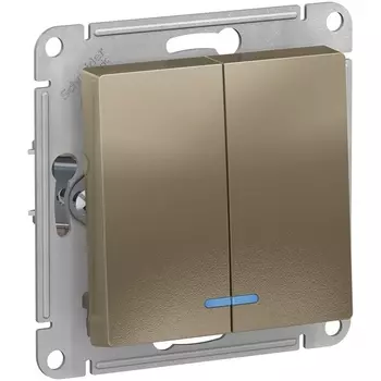 Выключатель двухклавишный с подсветкой (шампань) Systeme Electric AtlasDesign ATN000553