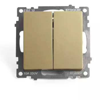 Выключатель двухклавишный (золото) Stekker Катрин 49216