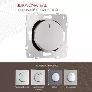 Выключатель одноклавишный проходной с подсветкой Arte Milano am-202 202.33-1.silver