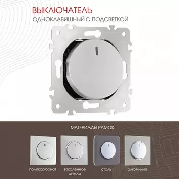 Выключатель одноклавишный с подсветкой Arte Milano am-202 202.31-1.silver