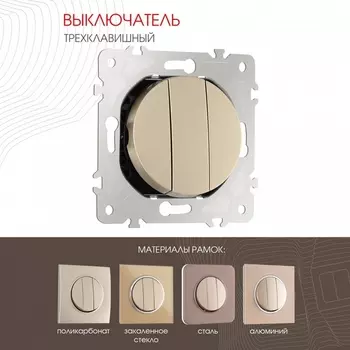 Выключатель трёхклавишный Arte Milano am-202 202.30-3.shampan