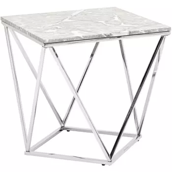 Журнальный столик Stool Group Авалон 61*61 серый мрамор сталь серебро УТ000036333