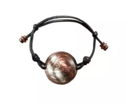 Браслет-шнурок сферический «Кельтские переплетенные собаки» (медь, D щитка 30 мм)