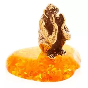 Фигура Обезьяна Все расскажу, латунь, искусственный янтарь