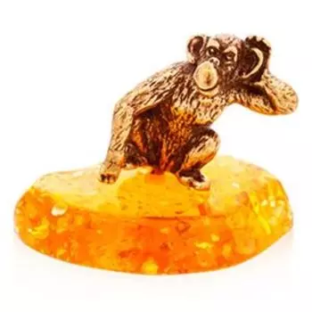 Фигура Обезьяна Все слышу, латунь, искусственный янтарь
