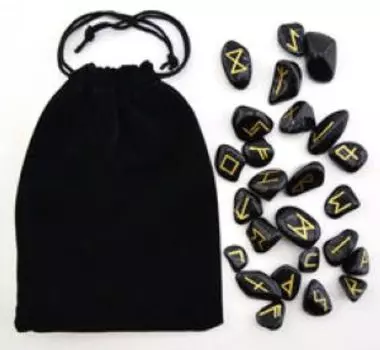 Скандинавские руны (набор рун для гадания из камня черный обсидиан в мешочке)