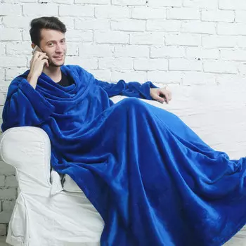 Флисовый плед с рукавами Snuggie синий