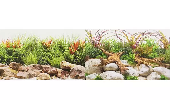 Аквариумный фон плотный двухсторонний Barbus Background 037 Прибрежные пейзажи/ Насыщенная река 30 х 62 см (1 шт)