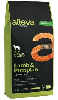 Alleva Natural Adult Dog Medium/maxi Lamb &amp; Pumpkin низкозерновой для взрослых собак средних и крупных пород с ягненком и тыквой (2 кг)