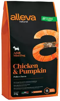 Alleva Natural Adult Dog Mini Chicken &amp; Pumpkin низкозерновой для взрослых собак маленьких пород с курицей и тыквой (2 кг)