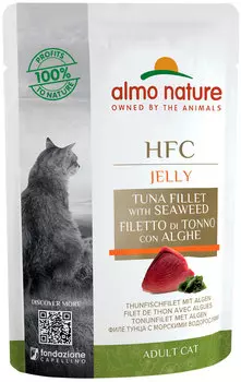 Almo Nature Cat Hfc Jelly для взрослых кошек с тунцом и морскими водорослями в желе пауч (55 гр)