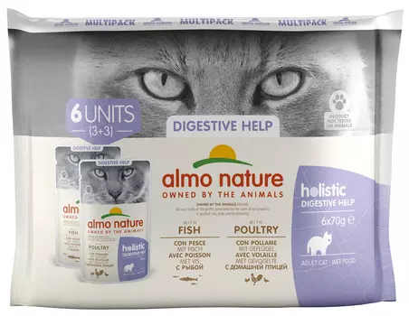 Almo Nature Cat Daily Functional Multipac Sensitive набор паучей для взрослых кошек с рыбой и курицей 6 шт х 70 гр (1 шт)