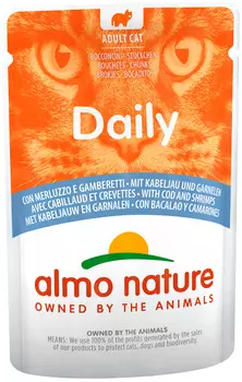 Almo Nature Cat Daily Menu для взрослых кошек с треской и креветками (70 гр х 30 шт)