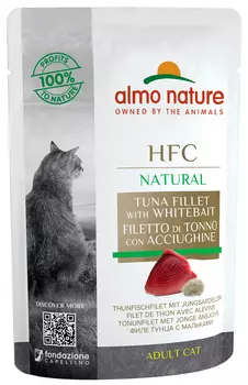 Almo Nature Cat Hfc Natural для взрослых кошек с филе тунца и мальками 55 гр пауч (55 гр х 24 шт)