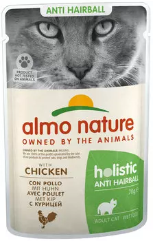 Almo Nature Cat Holistic Anti Hairball для взрослых кошек для вывода шерсти с курицей (70 гр х 30 шт)