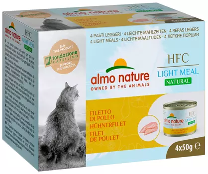 Almo Nature Hfc Natural Light Meal набор банок для взрослых кошек с куриным филе 4 шт х 50 гр (1 шт)