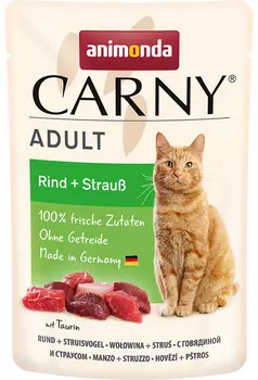 Animonda Carny Adult Rind &amp; Straub для взрослых кошек с говядиной и мясом страуса (85 гр х 12 шт)