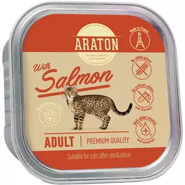 Araton Adult Cat Sterilised Salmon Suitable безглютеновые для кастрированных котов и стерилизованных кошек с лососем (85 гр)