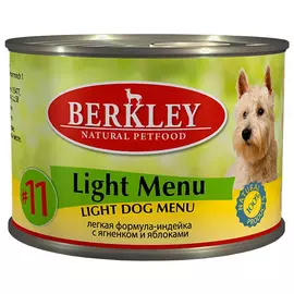 Berkley № 11 Adult Dog Light Menu диетические для собак с индейкой, ягненком и яблоками (200 гр х 6 шт)