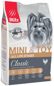 Blitz Classic Adult Mini &amp; Toy Breeds Chicken для взрослых собак маленьких пород (2 + 2 кг)