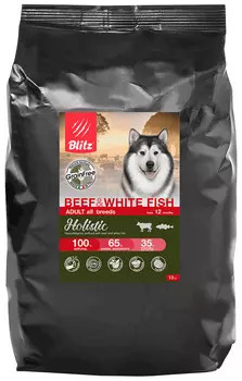 Blitz Holistic Grain Free Adult Beef &amp; White Fish беззерновой для взрослых собак всех пород с говядиной и белой рыбой (1,5 кг)