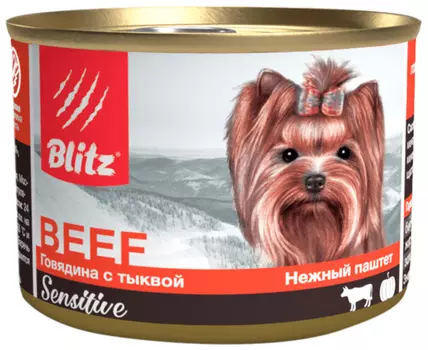 Blitz Sensitive для собак мелких пород паштет с говядиной и тыквой (200 гр х 24 шт)