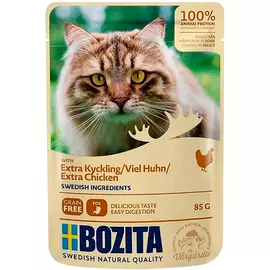 Bozita Extra Chicken беззерновые для взрослых кошек с курицей в соусе (85 гр х 12 шт)