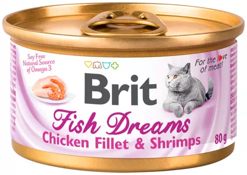 Brit Care Fish Dreams для взрослых кошек с куриным филе и креветками (80 гр х 12 шт)