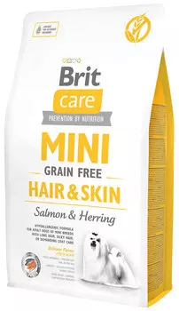 Brit Care Mini Grain Free Hair &amp; Skin беззерновой для взрослых собак маленьких пород при аллергии с лососем и сельдью (2 кг)