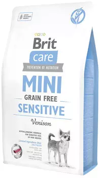 Brit Care Mini Grain Free Sensitive беззерновой для взрослых собак маленьких пород при аллергии с олениной (2 + 2 кг)
