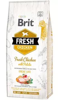 Brit Fresh Chicken &amp; Potato Adult Great Life для взрослых собак всех пород с курицей и картофелем (2,5 кг)
