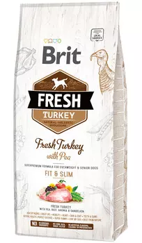 Brit Fresh Turkey &amp; Pea Light Fit &amp; Slim диетический для взрослых собак всех пород с индейкой и горохом (12 + 12 кг)