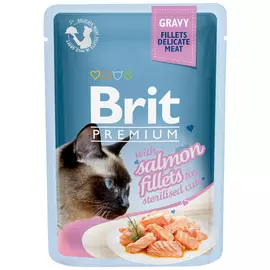 Brit Premium Cat Gravy Salmon Fillets For Sterilised для кастрированных котов и стерилизованных кошек кусочки филе лосося в соусе (85 гр)