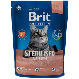 Brit Premium Cat Sterilised Salmon для кастрированных котов и стерилизованных кошек с лососем, курицей и куриной печенью (1,5 + 1,5 кг)