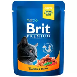 Brit Premium Cat With Salmon &amp; Trout для взрослых кошек с лососем и форелью (100 гр х 24 шт)
