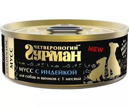 четвероногий гурман Golden Line для собак и щенков мусс с индейкой (100 гр х 24 шт)