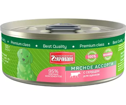 четвероногий гурман мясное ассорти для щенков с сердцем (100 гр х 24 шт)