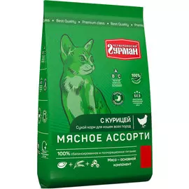 четвероногий гурман мясное ассорти для взрослых кошек с курицей (0,4 кг)