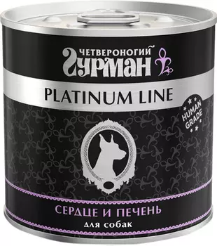 четвероногий гурман Platinum Line для взрослых собак с сердцем и печенью в желе (240 гр х 12 шт)