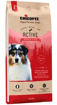 Chicopee Classic Nature Line Active Chicken &amp; Rice для активных взрослых собак всех пород с курицей и рисом (15 кг)