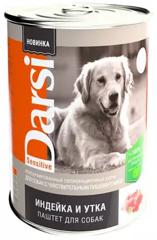 Darsi Sensitive Dog для взрослых собак с чувствительным пищеварением паштет с индейкой и уткой (410 гр х 9 шт)