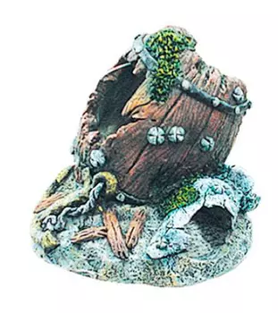 Декорация Бочка на камне U-394 Kw для аквариума 13 х 12,5 х 13 см (1 шт)