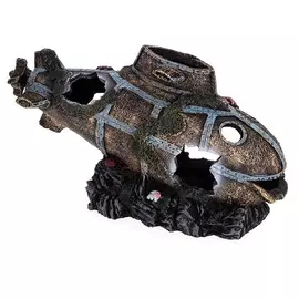 Декорация для аквариума Затонувшая подводная лодка пластиковая, 30 х 12 х 18 см, Prime (1 шт)